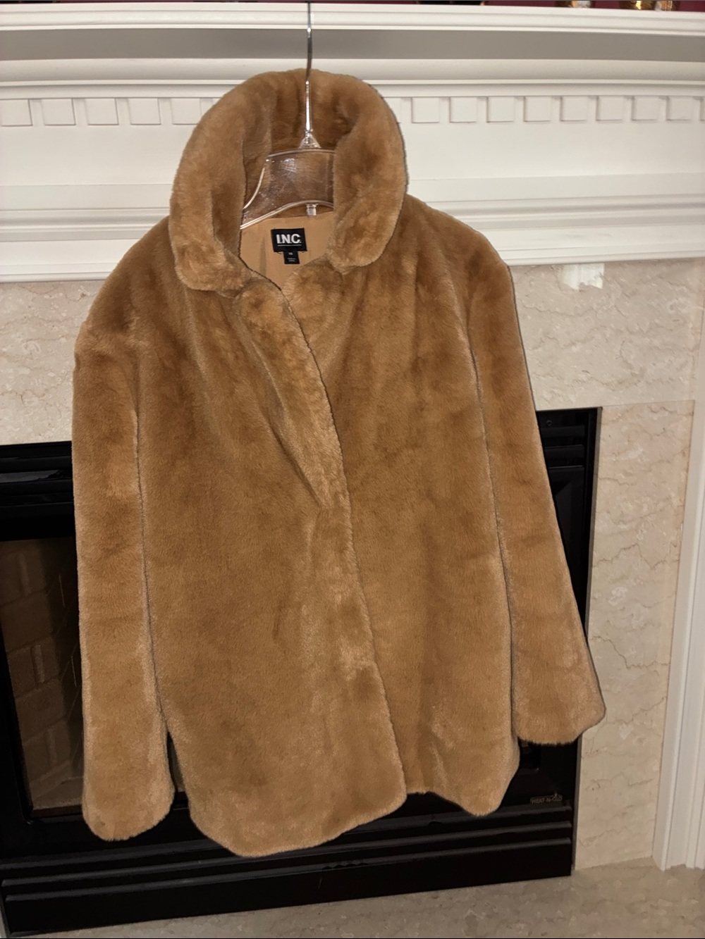 Super Oversized Teddy Bear Tan Faux Fur Jacket Size XS (fits like larger medium)